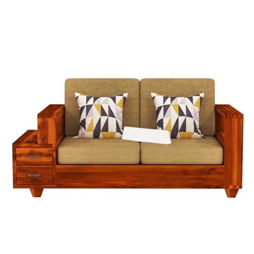 Image of Sheesham Wood 4 Seater Sofa Set with 2 Drawer Storage | 2+2 Wooden Sofa Set Furniture for Living Room Home Office (Honey)