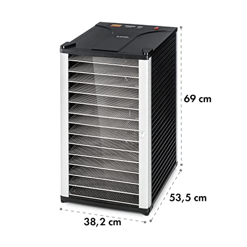Foto von Klarstein Fruit Jerky 14 - Dörrgerät, Obst-/Fleisch- und Früchte-Trockner mit 1,8 m² Trockenfläche und 14 Etagen, 1000 Watt Leistung, stufenlos bis 70 °C einstellbar, Timer, stabiles Gehäuse, schwarz