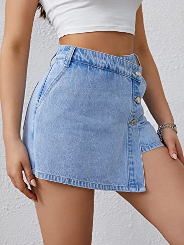 Floerns Women's Ripped High Waist Asymmetrical Hem Denim Skorts Skirts Light Blue L #TOP3