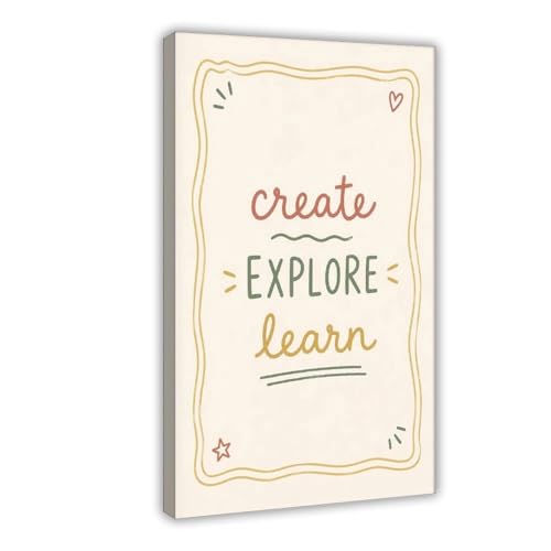 ZXZHE Create Explore Learn Minimalist Doodle Pastel Classroom Kids Room