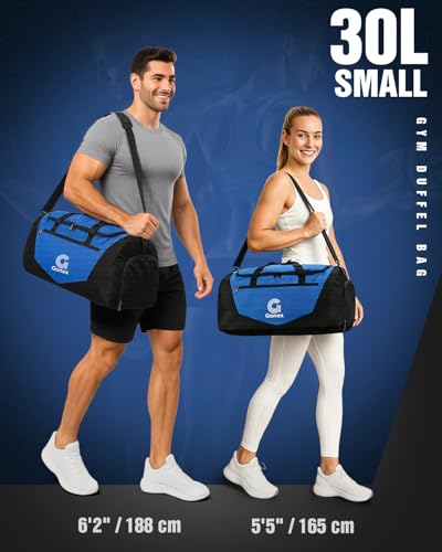 Image of Gonex Gym Duffel Bag 18 inch with Shoe Compartment Wet Pocket, Large Capacity Sports Duffle Bag for Men Women, Workout & Travel Bag with Multiple Pockets, Black /Blue, Small (30L)