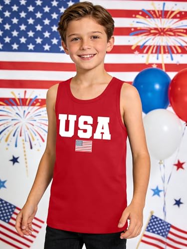 Image of Ithalt Girls 4th of July Tank Top for Kids Boys USA Patriotic Shirt American Flag Tshirt Red White and Blue Sleeveless