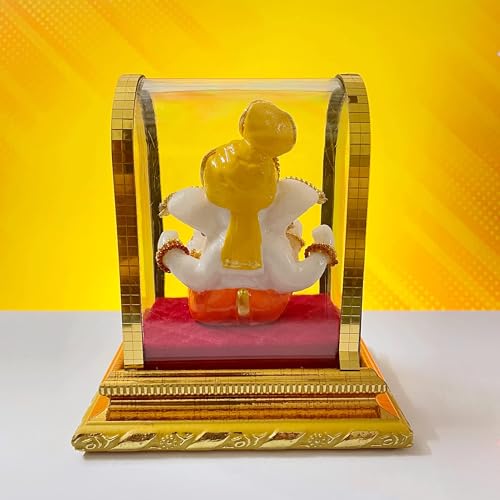 Image of Home Decor | Action Ganesha Idol In Glass Box | Ganpati Car Dashboard |Ganpati Idol Showpiece | Ganpati Idol Car Dashboard | Gifting Ideas | Height 11.5 Cm ; Length 8.5 Cm ; Width 6.5 Cm