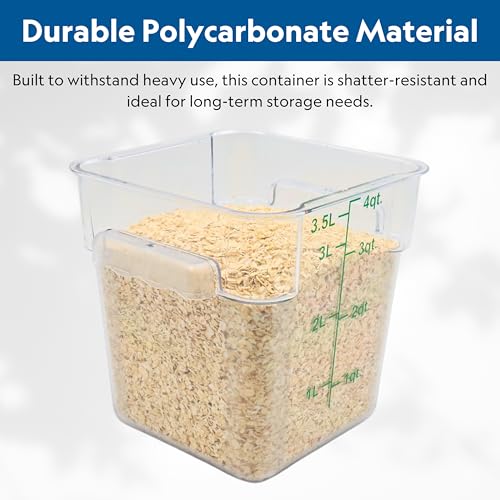 Image of FSE Square Food Storage Container with Green Lid, 4 Quart, Polycarbonate, Reusable, Clear, NSF
