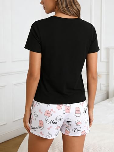 Image of VENTELAN Pajama Set For Women Cute PJS Summer Short Sleeve Shorts Sleepwear
