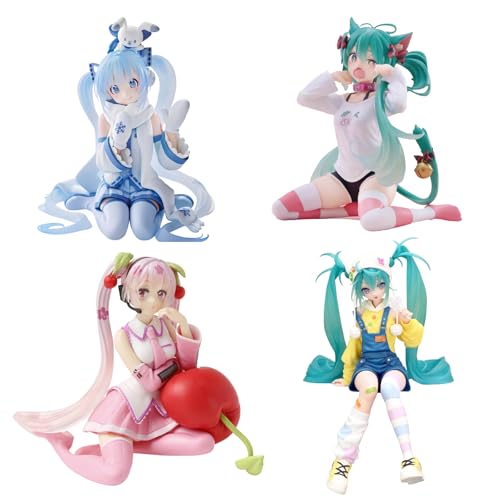 HOpGdd Anime Style Girl Figures Set, 4 Pcs Cute Sitting Character Figurines, 5.1-5.9 Inch PVC...
