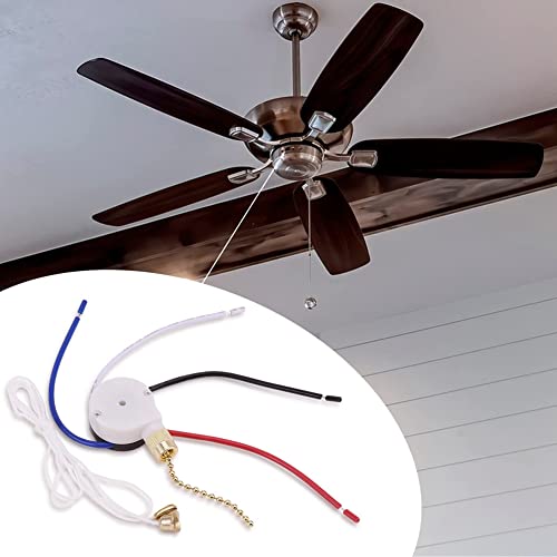 Image of Ceiling Fan Switch Kit 3 Speed 4 Wire, Fan Switch Zipper Speed Control Switch, ZE-208S Pull Wire Switch with Rope Gold