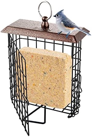 iBorn Suet Feeder Suet Bird Feeders for Outside Hanging,Squirrel Proof Suet Cakes Bird Feeder for Wild Birds,Metal Brown(Pack of 1)
