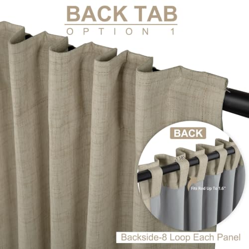 Image of Faux Linen Total Blackout Sliding Door Curtains 90 Inches Long, Plaza Taupe | 100% Blackout Shield Back Tab /Rod Pocket Sliding Door Curtains, Thermal Insulated Curtains 1 Panel Set, 100 inchW x 90 inchL