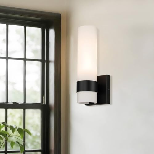 Lámpara de pared E27 con difusión anti-destellos y base negra para espejo de baño moderno 3