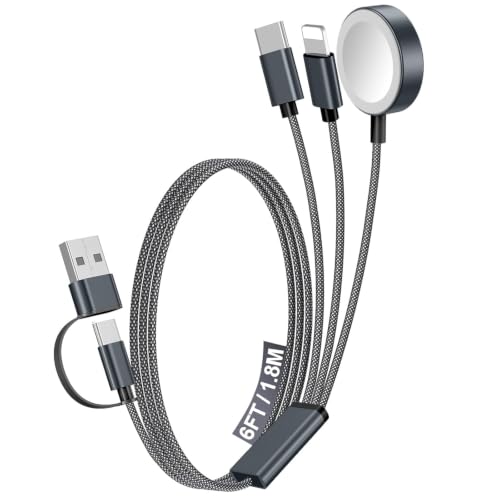 Image of 1Pack Travel Essentials for Apple Watch Charger,3-in-2 Multi Charging Cable | Cruise Vacation Camping Essentials for iPhone Charger,Type C /Lightning for iWatch,iPhone 17-12,Xbox Series X&S-6FT Black