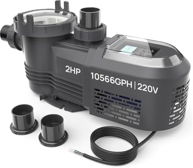Aquastrong Variable Speed Pool Pump, 2 HP, 220V, 10566GPH, In/Above Pool Pump, Energy Efficient, High Flow, Powerful Self Primming Swimming Pool Pumps with Filter Basket