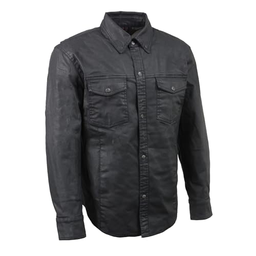 Milwaukee Leather Men’s Black Waxy Coated Snap Front Shirt MDM1603