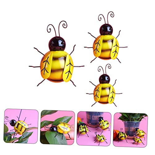 Lifkome 3Pcs Iron Bee Ornaments Rustic Outdoor Decor Ladybug Decorations Fence Decorations Outdoor Garden Sculpture Outdoor Art Hanging Statue Decorative Pendant Wall Decoration Bee Decor #TOP2