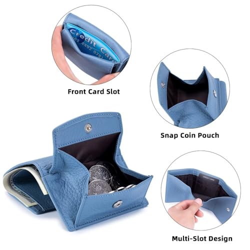 Wallet for Women Genuine Leather RFID Blocking Card Holder Minimalist Tri-fold Cash Wallet with Snap Coin Pouch, Rose Red, One Size4