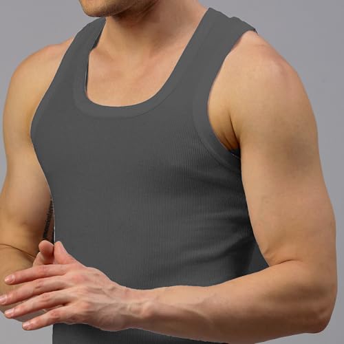 Image of sporto Macho Men's Vest | 100% Combed Cotton | U Neck Sleeveless Innerwear | Soft Hand Feel Comfort Fit | Good Absorbency | Everyday Wear | Color May Vary (Pack of 3)