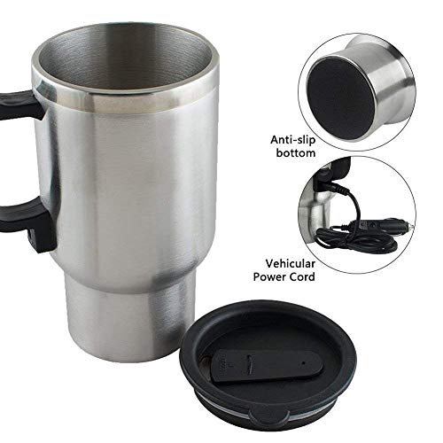 Image of Portable Car Tea Kettle 12V With Usb Cable For Travel | Electric Stainless Steel Heated Cup | Coffee Mug With Charger For Vehicle Cigarette Lighter Tea Water Boiler for Drivers Road Trip 450 ML