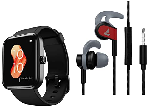 Image of boAt Xtend Smartwatch with Alexa Built-in, 1.69 inch HD Display, Multiple Watch Faces, Stress Monitor & Bassheads 242 in Ear Wired Earphones with Mic(Active Black)