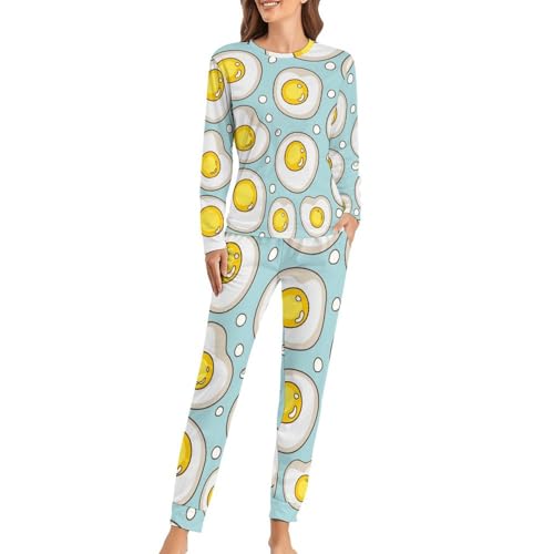 Ensemble de pyjama femme œuf au plat avec t-shirt manches longues et pantalon de nuit