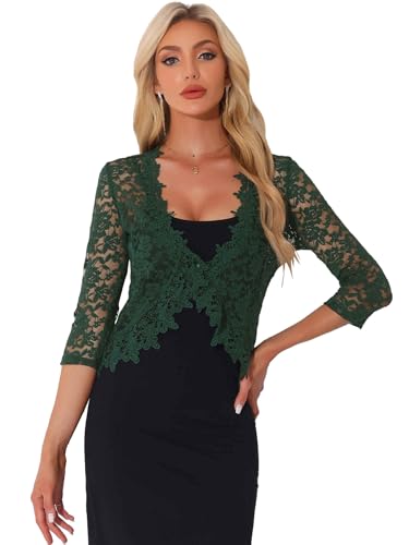 Image of Allegra K Floral Lace Shrugs for Women's Evening 3 /4 Sleeves Formal Elegant Bolero Cardigan
