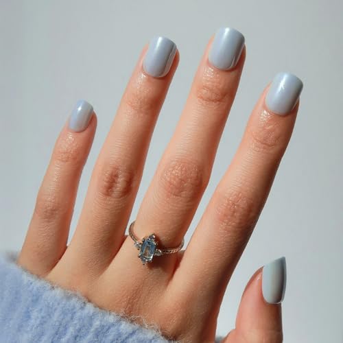 Glamnetic Press On Nails - Light Blue Extra Short Fake Nails with Reflective Glaze Finish | Salon Quality Summer Nails | Clear Skies | 12 Sizes - 30 Nail Kit with Glue