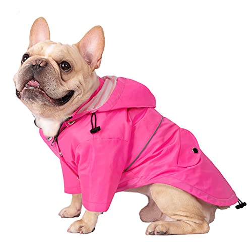 HDE Dog Raincoat Poncho Double Layer Zip Rain Jacket with Removable Hood, Leash Hole for Small to 3XL Dogs and Puppies Pink - L