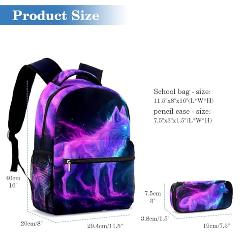 Sac à dos parfait pour les étudiants ado loup violet 2pcs