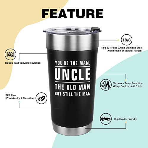 You're The Man Uncle Funny Travel Mug - Unique Birthday Gifts For Uncle From Niece, Nephew, Gift Idea For Uncle,Novelty Uncle Gifts, 20 Oz Engraved Black Stainless Steel Insulated Travel Mug #TOP1