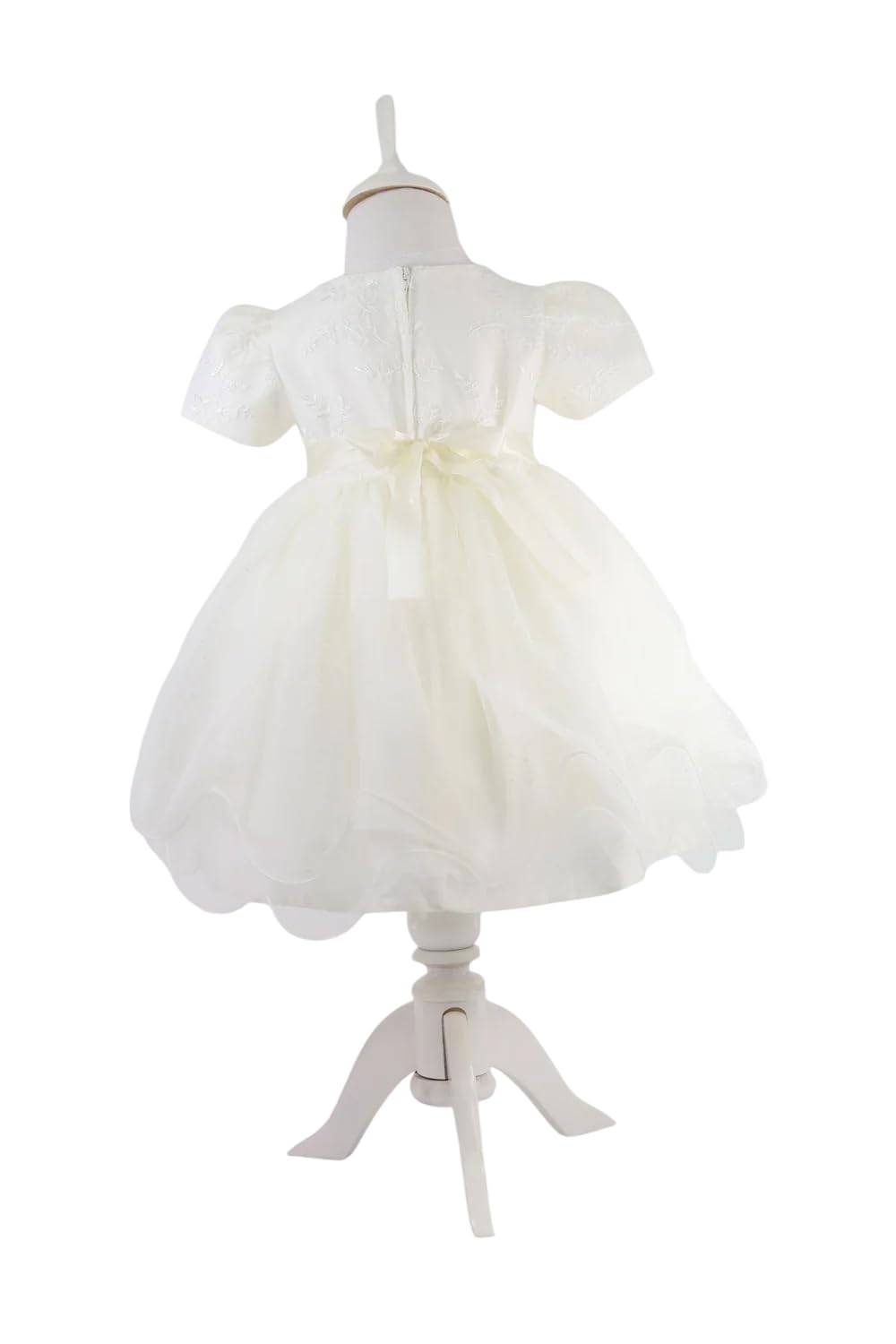 SIRRI Abito da neonata in Tulle di Pizzo con Maniche a Palloncino - Ideale per Matrimoni e Battesimi
