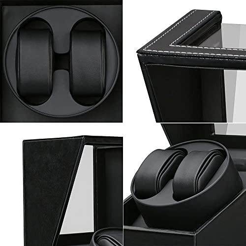 DRAIGERWAY Automatische Uhrenbeweger Box,luxuriöser Uhrenbeweger,Uhrengehäuse mit leisem Mabuchi Motor,Batteriebetrieb oder Netzteil PU Leder (Schwarz PU-DGW)