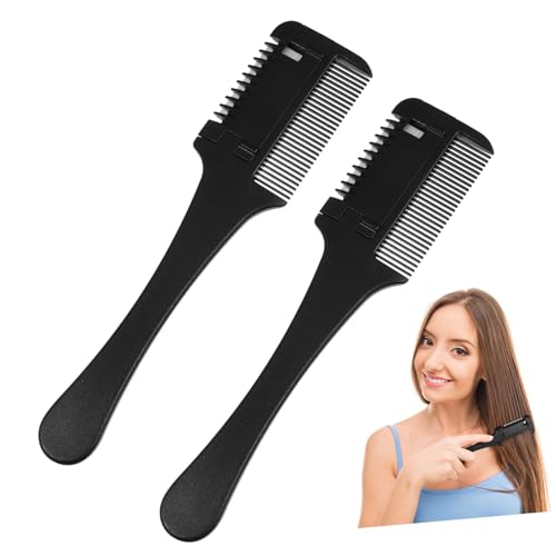 Homoyoyo 2 Pezzi Pettine Tagliacapelli Doppio Lamette per Accorciare e Assottigliare Chioma Strumento Fai da Te Portatile Protezione Sicurezza