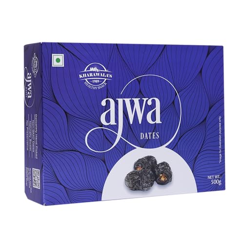 Image of KHARAWALA'S Ajwa Dates - 500gm | From the Finest Farms | Premium Khajoor | Fresh & Authentic Dry fruits | Naturally Sweet & Juicy Dates from Saudi Arabia