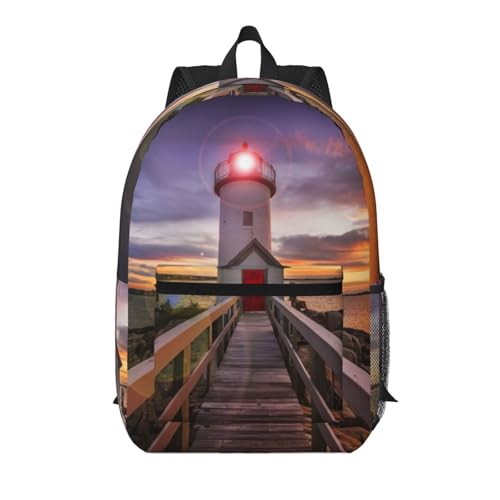Sac à dos d'école léger EdWal noir avec motif phare unique pour homme et femme