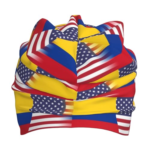 American Flag and Colombian Flag Kids Leisure Elastic Knitted Hat Junior Large Size Knit Cap Child Beanie Black 6