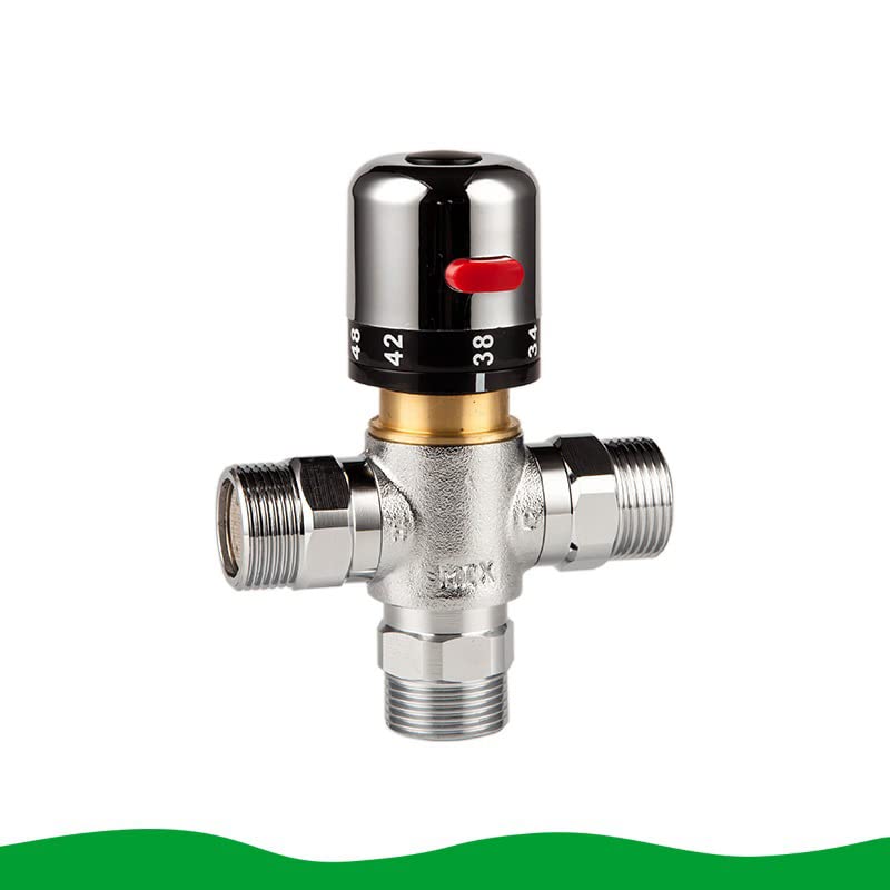 Válvula de mezcla termostática de 2 piezas, válvula termostática de latón sólida de 19,8 mm 3 vías de la válvula de mezcla de agua del agua Tubo Termostato Control de termostato Plata