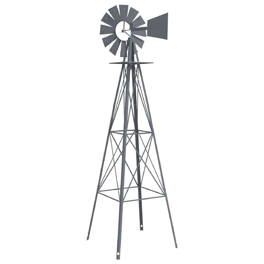 Molino de viento gris de hierro 84 x 68 x 245 cm con construcción resistente a la intemperie, para jardín, terraza, aspecto industrial, barras de apoyo estables, rodamiento de rodamiento