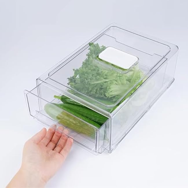 Stackable Fridge Organizer with Lid, Large BPA-Free Food & Ice Storage Bin with Pull-Out Drawer for Freezer, Kitchen, Pantry, Office, or Closet ¨C Great Gift Idea