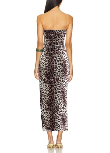 Image of ALENDA DANMOS Womens Strapless Printed Midi Dress with Slit Floral Mesh Tube Top Dresses Ruched Bodycon Party Club Dress 333