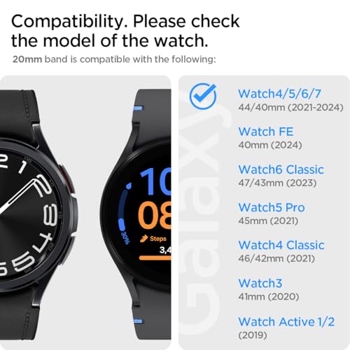 Spigen Lite Fit Strap Band for Samsung Galaxy Watch7(44mm/40mm), WatchFE(40mm), Watch6/5/4(44mm/40mm), Watch6Classic(47mm/43mm), Watch5Pro(45mm), Watch4Classic(46mm/42mm), Watch3(41mm), Active1/2, Featherlight&Breathable Mesh - Black