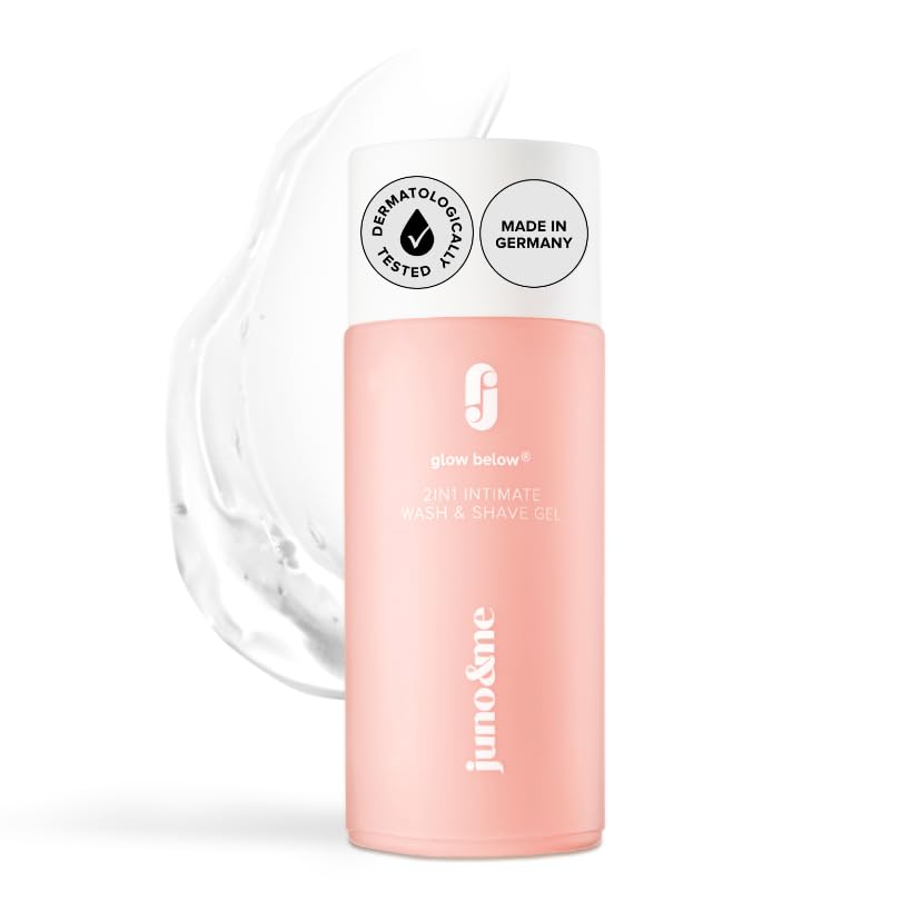 juno & me – 2in1 Intimate Wash & Shave Gel: natürliches Rasiergel für Intimrasur mit Milchsäure - hilft bei Rasierpickeln & eingewachsenen Haaren im Intimbereich - vegane Intimpflege Damen - 150ml