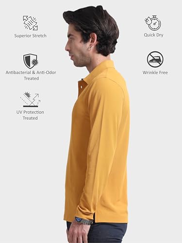 Image of STELLERS Men's Full Sleeve Polo T-Shirt | Feather Touch Feel | Odour Resistant | Wrinkle Free | Quick Dry | Stretchable | Lightweight | Anti-Static | UV Resistance | Anti-Microbial