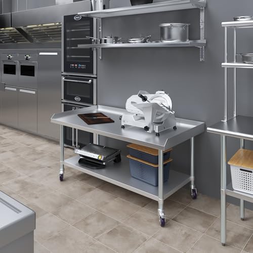 Image of AmGood Stainless Steel Equipment Stand with Undershelf + Casters, Heavy Duty, Commercial Grade, NSF Certified (30 inch Width x 60 inch Length + Casters)