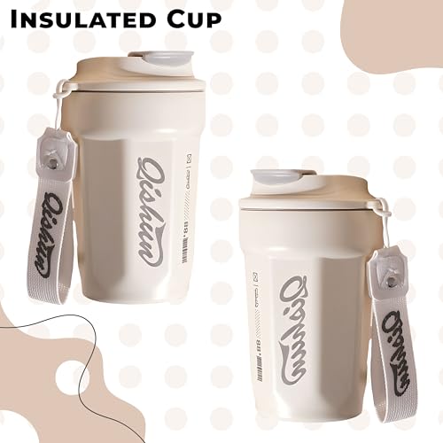 Image of Kraptick Vacuum Insulated Coffee Cup, 316 Food Grade Steel Portable Thermal Coffee Mug, Double Wall Insulated Cup With Large Capacity Designed for Hot and Cold Bevrages-(White)(450ml)