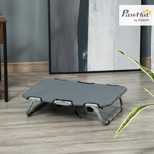 PawHut Hundeliege Outdoor, erhöhtes klappbares Haustierbett mit Stahlrahmen, kühlendes Hundebett für kleine Hunde, Haustierliege für Draußen Camping, Grau, 59 x 46 x 15 cm