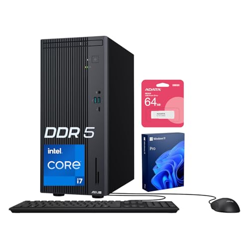 ASUS V500 Home & Business Tower Desktop, 10-core Intel Core i7-13620H Processor, 32GB DDR5 RAM, 1TB SSD, DisplayPort, Wi-Fi 6, Wired KB & Mouse, Win11 Pro, Bundle with ADATA 64GB USB Flash Drive