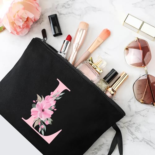 Image of Vavabox A-Z Personalized Makeup Bag, Birthday Gifts for Women Mom, Gifts for Best Friend, Bride Bridesmaid Cosmetic bag (L, 02-Black)