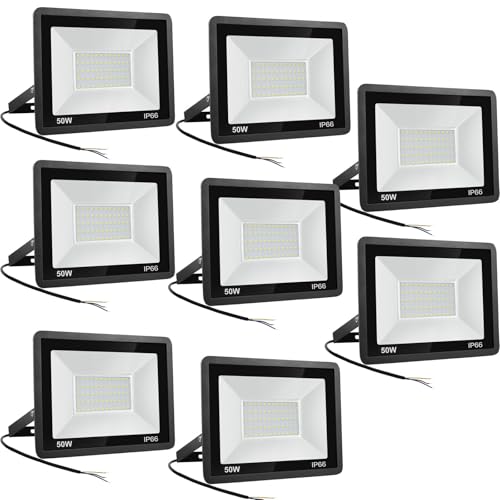 Niserelesa 8PCS-50W LED Strahler Außen,Superhell 5000LM Scheiwerfer LED-Strahler, IP66 Wasserfest Fluter 3000K Warmweiß Flutlicht Außenleuchte,für Hinterhof, Auffahrt, Türen, Garage, Flur, Garten