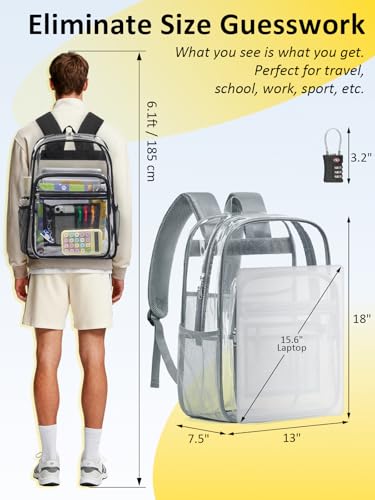 Image of Clear Backpack for School, Heavy Duty Clear Bookbag With a TSA Lock | 18 inch large clear bag, Durable PVC, For boys /girls /men /women /teens /adult, Ideal for work /sport /travel /daily life