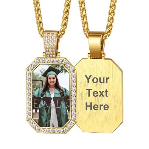 Custom4U Picture Necklace Personalized Photo for Men Women Steel/18K Gold Plated/Black Custom Angel Wings/Heart Pendant Necklace with Picture Memory Circle Chain 18-30 Inch,Hip Hop Jewelry+G