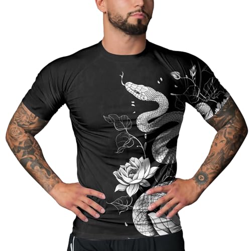 Snake Men’s Fightwear Rash Guard – Short Sleeve Athletic Compression for BJJ Wrestling Workout & Training4